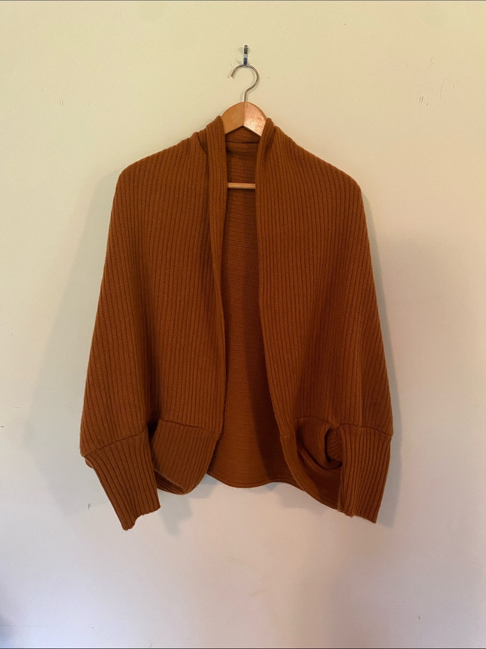 Cozy Open-Front Ribbed Cardigan Sweater - Rust. A Shrug